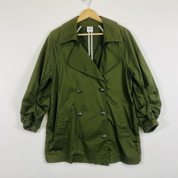 CAbi Jackets & Blazers - Cabi Olive Green 3/4 Ruched Sleeves Short Length Trench Jacket Coat Womens Small